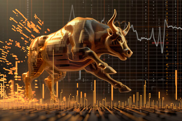 Wall Mural - bull is running away from a chart with many graphs