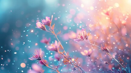 Poster -  a close up of a flower on a blurry background with a blurry boke of light coming from the center of the flower, and the top of the stems.