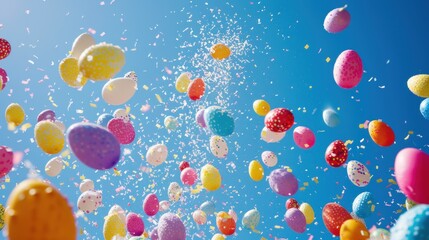 Poster -  a bunch of balloons floating in the air with confetti in the air and confetti in the air with confetti in the air and confetti in the air.