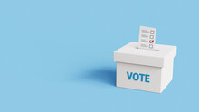 Vote Into A Ballot Box During Elections. Casting A Vote In Ballot Box. Putting Paper In Ballot Box. Voting Or Elections Concept. 3d Illustration