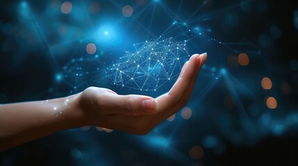 Poster - Metaverse Virtual Technology.Woman hand holding global network connection. Internet communication, Wireless connection technology. Futuristic technology