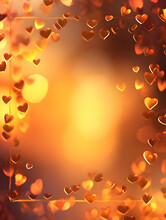 The Square Frame Of Yellow And Red Tiny Hearts Background. High-resolution
