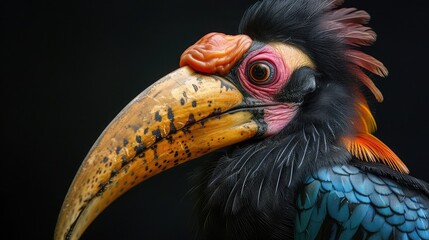 Portrait of colourful hornbill native to Indonesia, Knobbed Hornbill, Aceros cassidix.
