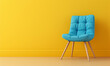 Embrace modern elegance with our sleek blue armchair, juxtaposed against interior furniture on a vibrant yellow backdrop for a bold and stylish look.