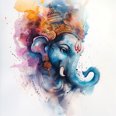 Wall Mural - Watercolor Portrait of Hindu God Ganesha, Generative AI