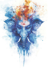 Wall Mural - Watercolor Portrait of Hindu God Ganesha, Generative AI