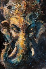 Wall Mural - Watercolor Portrait of Hindu God Ganesha, Generative AI