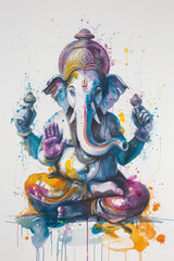 Wall Mural - Watercolor Portrait of Hindu God Ganesha, Generative AI