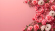 banner for the eighth of March number 8 made of flowers on a pink background with free space and place for text