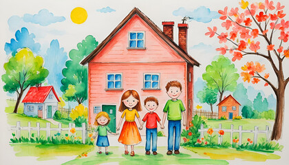 child's drawing of a family on a white background