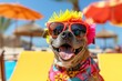 Party dog in colorful summer attire Adding a fun and humorous touch to a bright setting