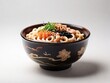 a bowl of Japanese udon delicious on white background