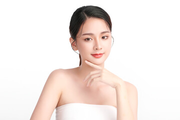 Wall Mural - Beautiful young asian woman with clean fresh skin on white background, Face care, Facial treatment, Cosmetology, beauty and spa, Asian women portrait.