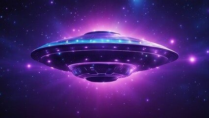 Wall Mural - ufo in the night   vector alien space ships with blue and purple light beams with sparkles. Saucers  