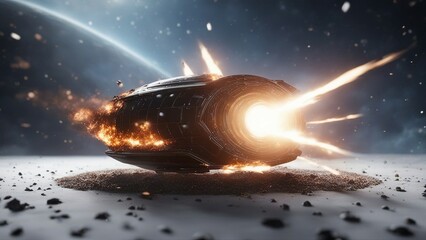 Wall Mural - planet in space  near black hole, with exploding star,   digital render of an alien space ship isolated 