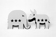  2 major american election mascots : donkey and elephant : cut paper