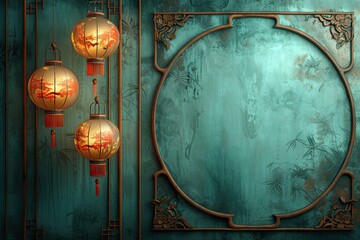 Wall Mural - elegant chinese ornament wallpapers with lampion illustration and light 