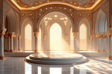 Wall Mural - 3D luxurious islamic-themed podium for product display, perfect for showcasing products during Ramadan celebrations or other cultural events.