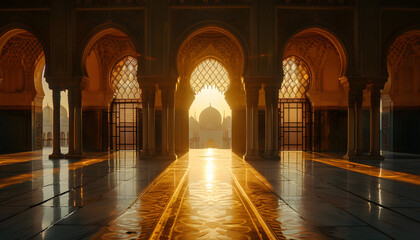 Wall Mural - A festive mosque with Islamic background for Ramadan Mubarak celebration.