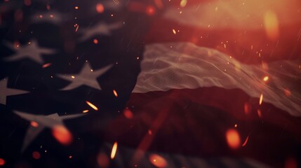 Wall Mural - A close up of the American Flag at night with fireworks around it and copy space. 