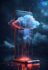 Poster - Futuristic Smartphone with Cloud Technology Concept. Generative ai