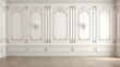 © Kashif 2158 - Empty classic elegant interior with a french style antique white wall background with moldings
