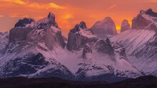 Vibrant Sunset Colors Over Torres Del Paine National Park, Patagonia, Timelapse