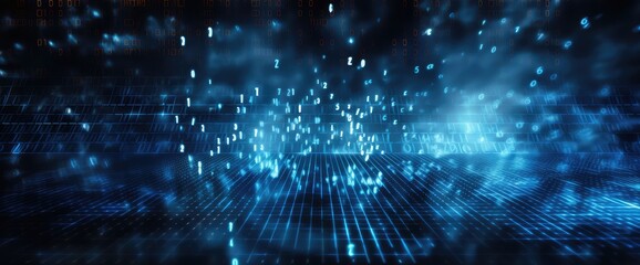 Poster - Abstract binary background for hackathon and other digital events. Fallen zero numbers with matrix effect on futuristic background. Vector wallpaper template.