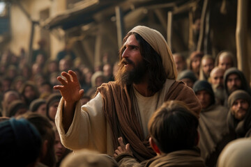 Canvas Print - jesus giving a lesson to the crowd