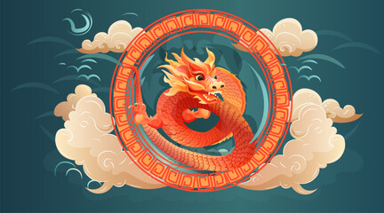 Wall Mural - chinese new year of dragon icon zodiac sign for greeting card asian flyer invitation poster horizontal