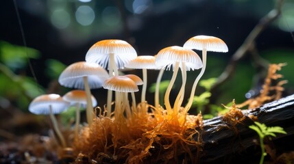 Sticker - Close-up photograph of Mycena erubescens fungi in habitat