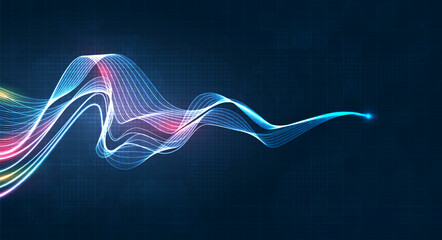 Leinwandbilder - Blue light streak, fiber optic, speed line, futuristic background for 5g or 6g technology wireless data transmission, high-speed internet in abstract. internet network concept. vector design.