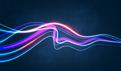 Leinwandbilder - Blue light streak, fiber optic, speed line, futuristic background for 5g or 6g technology wireless data transmission, high-speed internet in abstract. internet network concept. vector design.