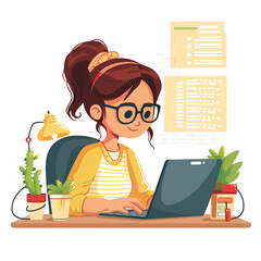 Poster - woman with laptop on white background