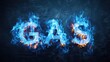 Mesmerizing image of gas spelled out in predominantly blue flames, a striking fiery typography, Ai Generated.