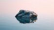 A solitary rock floats serenely atop rippling water, its reflection mirroring tranquility, Ai Generated