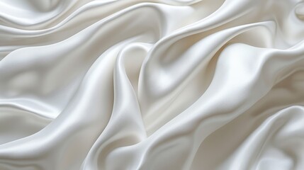 Abstract white luxurious wavy fabric satin silk background. smooth and luxurious white silk fabric with soft folds and curves creates a rich texture. The satin-like material reflects light