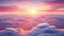 Sunset Sky Over Clouds Landscape Travel Serene Tranquil. Beautiful Nature Background With Sky And Clouds. Seamless Looping Overlay 4k Virtual Video Animation Background