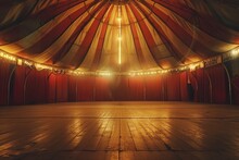 Empty circus interior, warm tonality, wide lens
