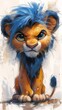 lion cub blue hair mane angry cute young lynx punk bright brunet frown mean smirk king