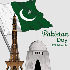 Wall Mural - hand drawn Pakistan Day illustration design vector