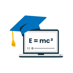 Poster - Online courses, e learning video on laptop concept illustration flat design vector. modern graphic element for landing page ui, infographic, icon