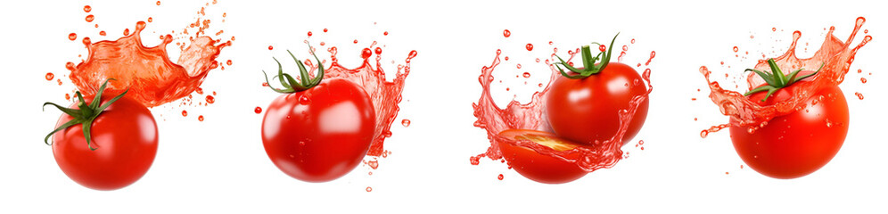 Wall Mural - set of tomato in juice splash on transparent background ai generated