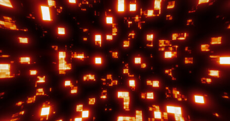Poster - Yellow orange energy glowing blocks digital futuristic squares computer bright background