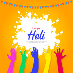 Wall Mural - Colors of togethernes Happy Holi Greeting Card Featuring a Kaleidoscope of Hands Reaching for Celebration Hands of Unity Vibrant Holi Card Celebrating Diversity with Colorful Painted Hands in Joyfully