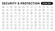 © artnazu - Safety, security, protection thin line icons. For website marketing design, logo, app, template, etc.Set of security shield icons,shield logotypes with a check mark, and padlock. Security symbols.