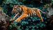 Agile Predator: Tiger in Mid-Pounce
