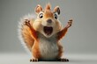 A shocked squirrel with wide eyes and raised hands.