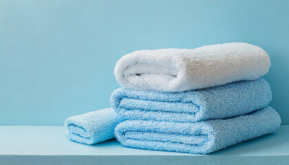 A Stack of Spa Towels Inviting Relaxation on a Calm Blue Surface