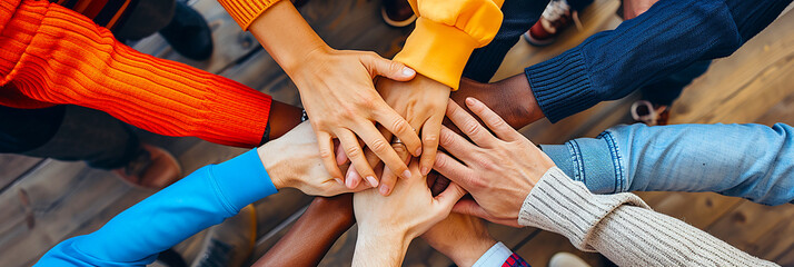 A group of people with their hands together.